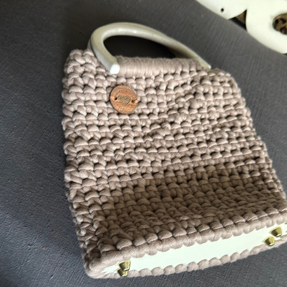 Tan Mini Bag with Rustic Woven Texture